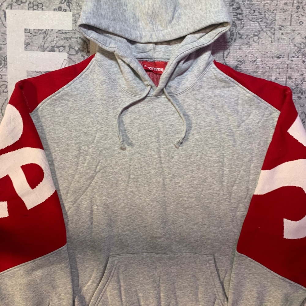 Supreme Big Logo Jacquard Hooded Sweatshirt Heather Grey FW23SW81 Mens Medium - Picture 4 of 9